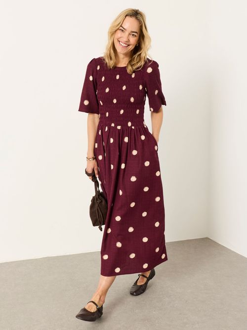 FatFace Burgundy Red Spot Regular Alice Midi Dress