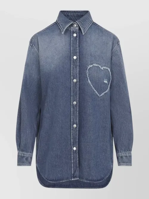 Moschino - denim shirt heart motif curved he