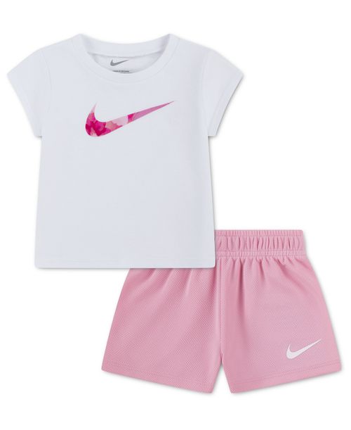 Baby Girls' Short-Sleeve T-Shirt & Mesh Shorts, 2-Piece Set - Medium Soft Pink/White