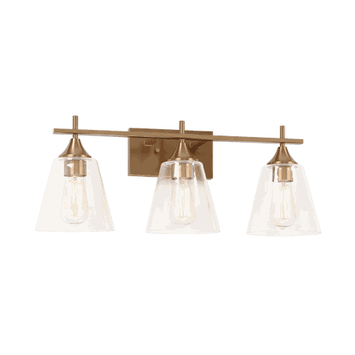 Aged Gold Brass Three Light Wall Sconce from the Hollis Collection