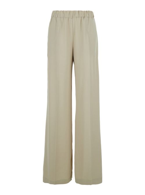 Tech Fabric Wide-Leg Trousers — Beige