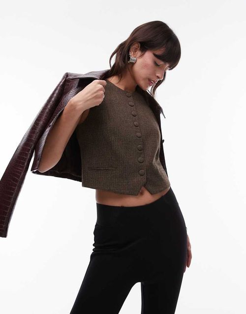 Herringbone check vest in brown-Multi