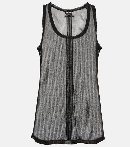 Semi-sheer ribbed jersey tank top