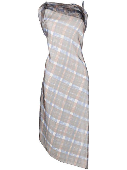 Organza plaid-check midi dress - Brown