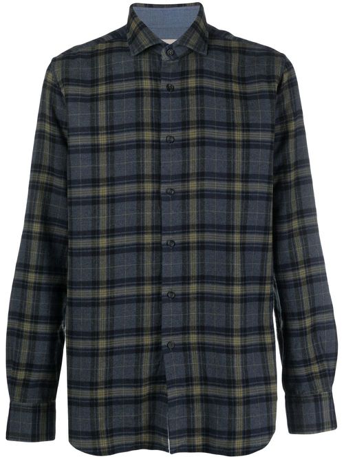 Tartan-check felted-finish shirt - Blue