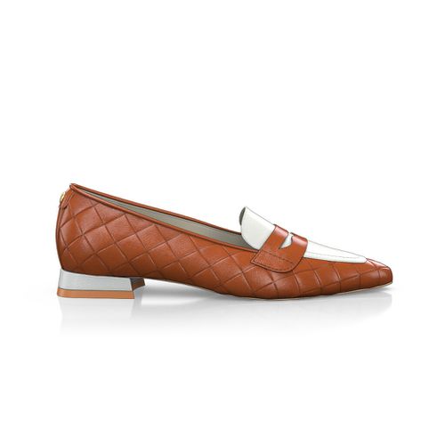 Chaussures plates pointues Femme Faites main en Italie en Cuir Cognac Marron - Sur Mesure, Petit, Enfiler - GIROTTI