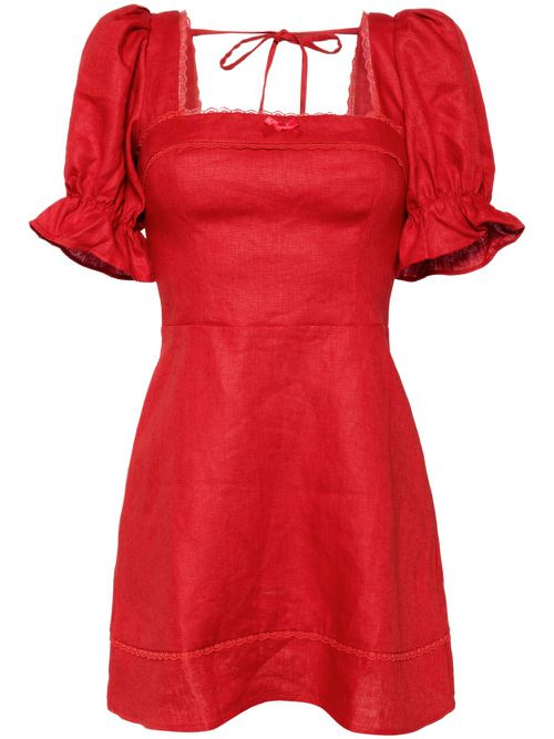 Evianna square neck linen dress - Red