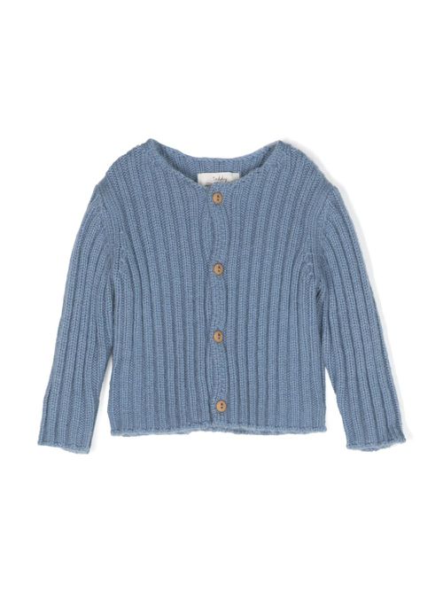 Ribbed-knit round-neck cardigan - Blue