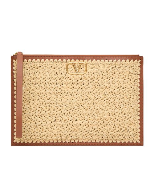 VLogo Signature raffia clutch bag