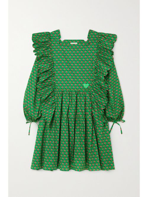 Amal Scalloped Floral-print Cotton-poplin Mini Dress