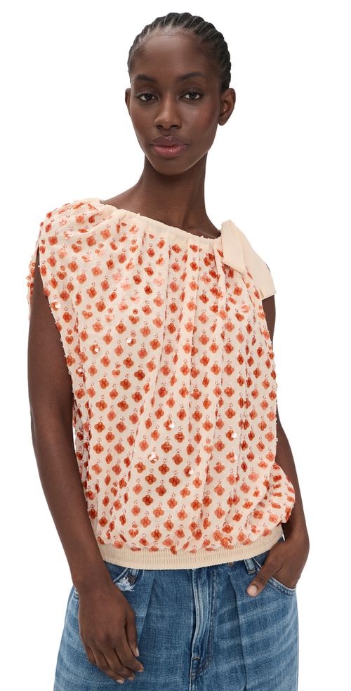 Jocelyn Sequin Smocked Top Combo1 Off White