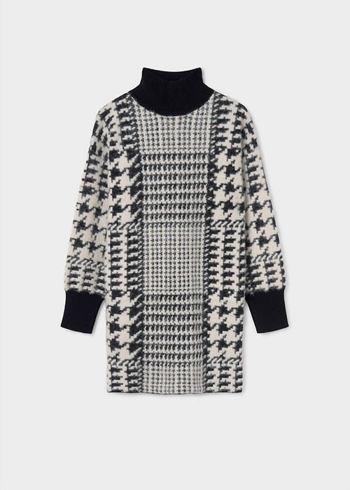 Girl's Houndstooth Knit Dress In Black/white