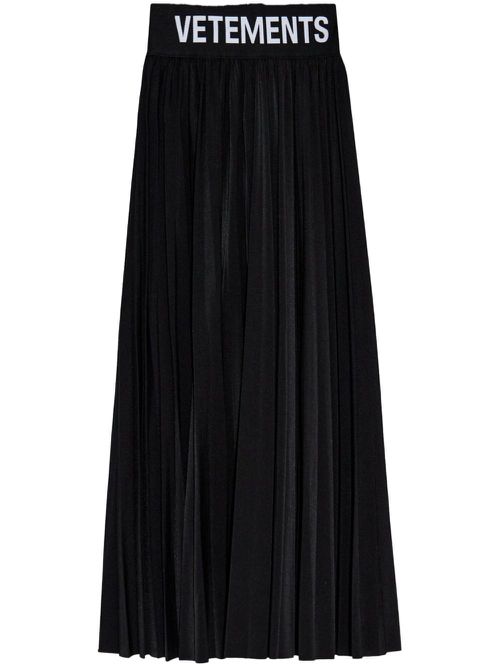 Logo-waistband pleated skirt - Black