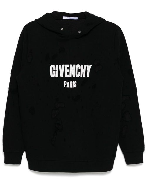 Logo-print distressed hoodies - Black