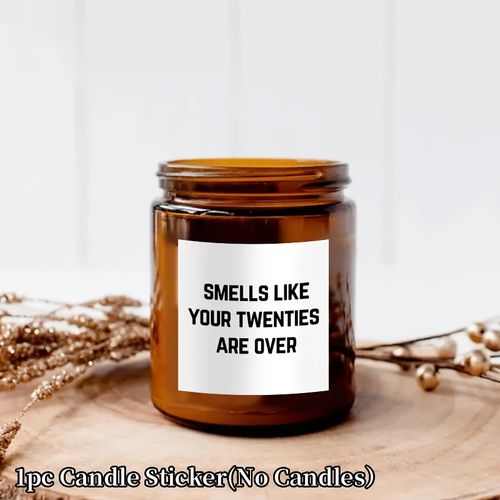 TEMU Funny Birthday Candle Sticker - " Your Are Over" Humorous Age Milestone Decal, Self-adhesive Vinyl Glitter Accent For Glass Candle