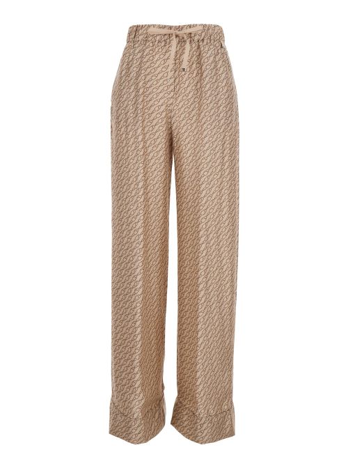Silk All-Over Print Trousers — Beige