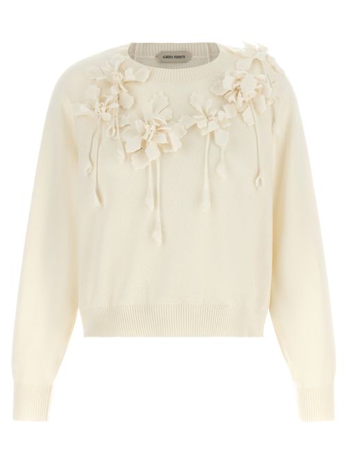 3D Floral-Embroidered Virgin Wool Sweater — White