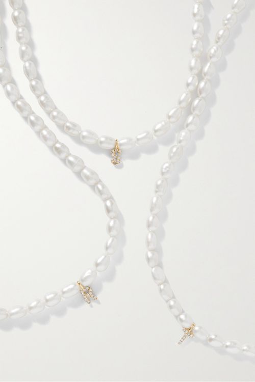 Initial 10-karat Gold, Pearl And Diamond Necklace - B