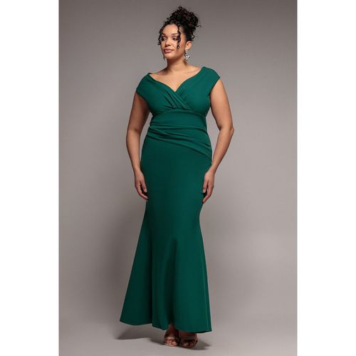Goddiva Plus Bardot Pleated Maxi Dress - Emerald