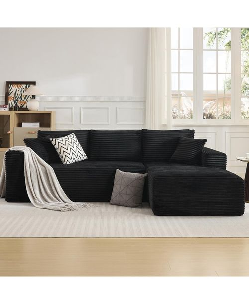 108" Sectional Couches for Living Room, L-Shaped Plush Corduroy Fabric Upholstered Modular Sectional Couches - Black