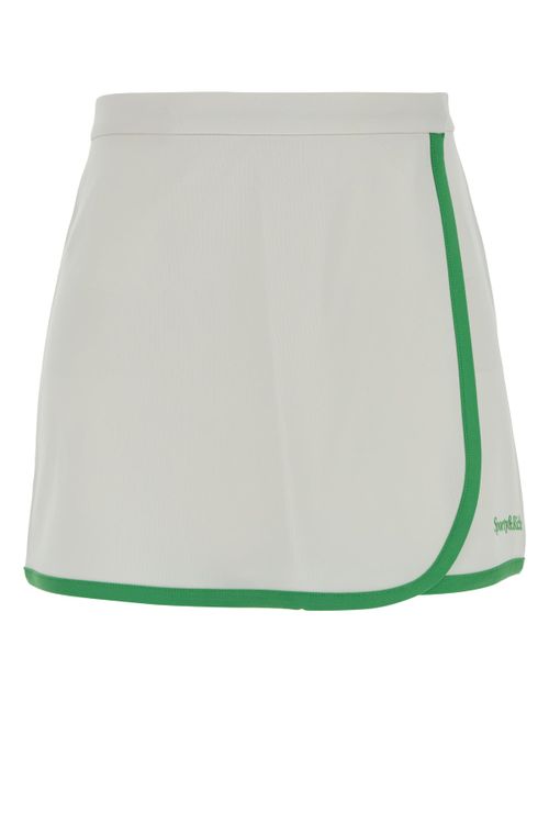 Contrast-Trim A-Line Skirt — White