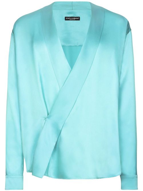 Draped-detail silk shirt - Blue