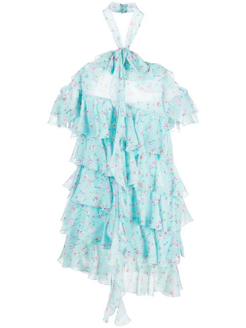 Floral-print ruffled dress - Blue