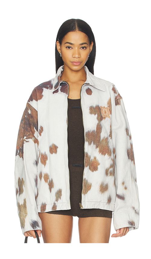 WE11DONE Cowhide Print Work Jacket in Light Grey. S. Also in XS