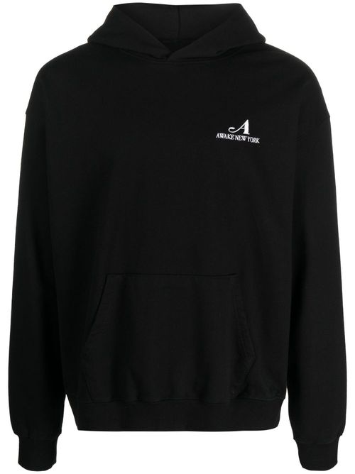 Embroidered-logo cotton hoodie - Black