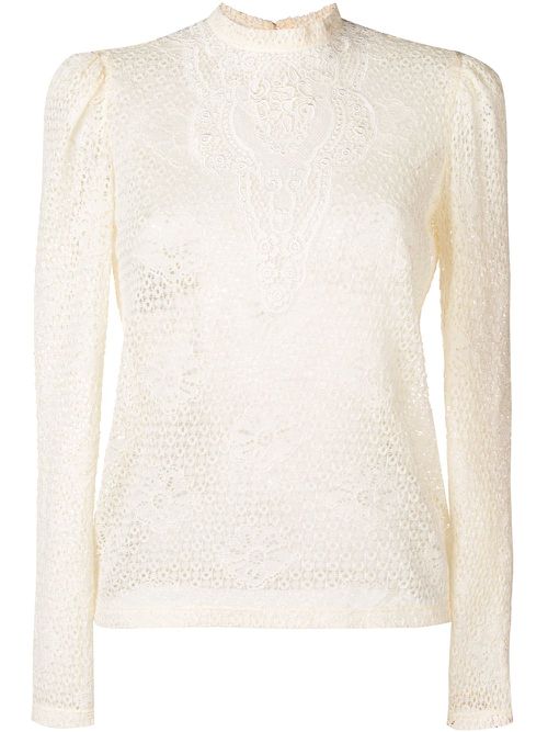 Lace embroidered blouse - Neutrals