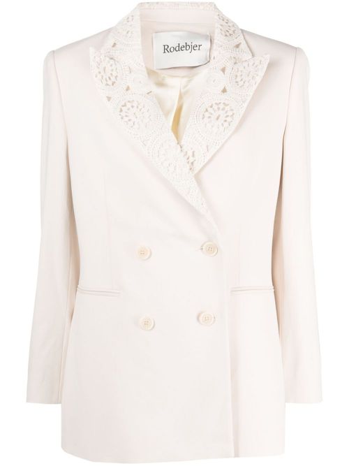 Double-breasted crochet blazer - Neutrals