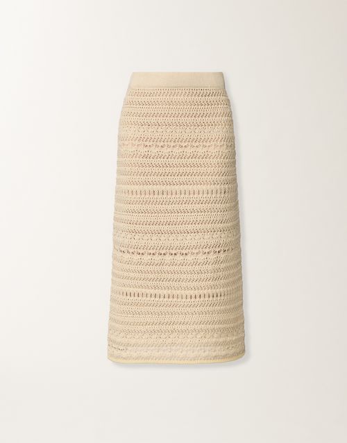 Pencil skirt in wool and cotton with sequins, vanilla