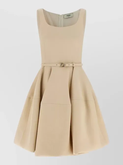 Fendi - belted sleeveless dress flared skirt scoop neckline