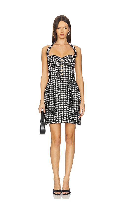 Nadine Merabi Esme Dogtooth Mini Dress in Black. 6/SM. Also /L, 12/XL, 2/XS, 4/S