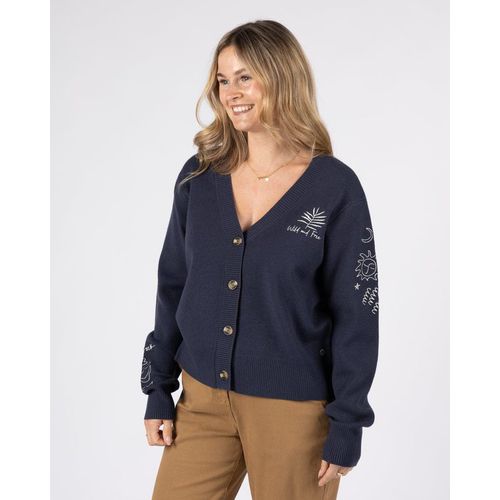 Saltrock Winter Serenity Womens Knitted Embroidered Cardigan in Blue