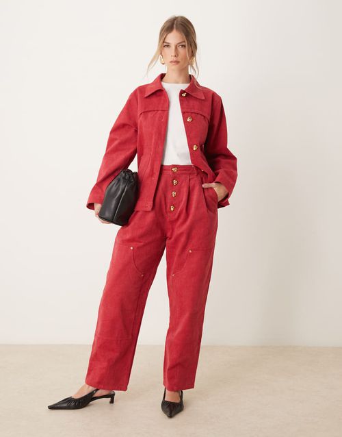 Ghospell high waisted denim jeans in red - part of a set