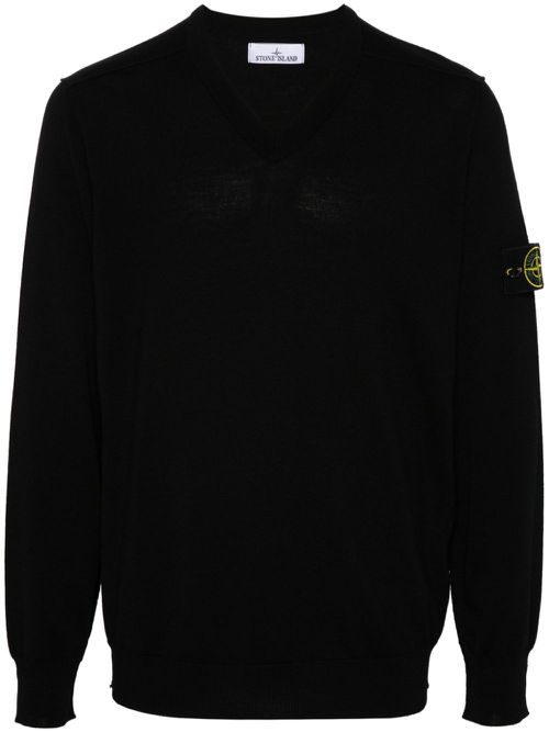 Compass-badge virgin wool jumper - Black
