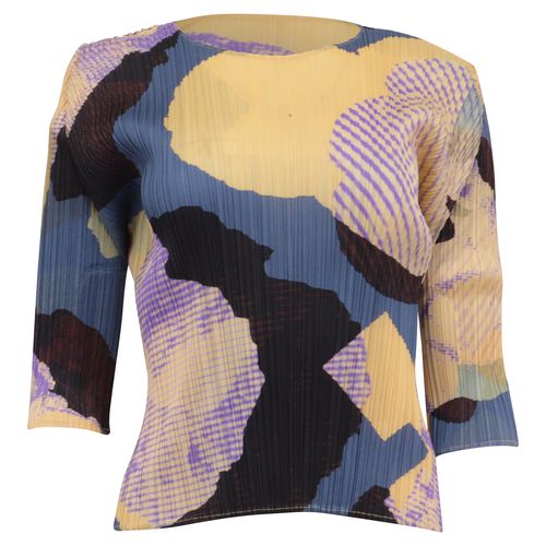 By Issey Miyake Meteorite Print Pleated Blouse in Multicolor Polyester