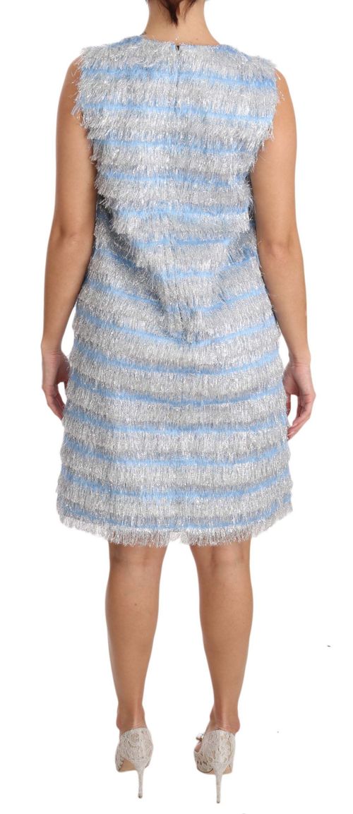 Fringed Silk-Blend Shift Dress — Blue
