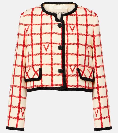 VLogo checked wool and cotton jacket