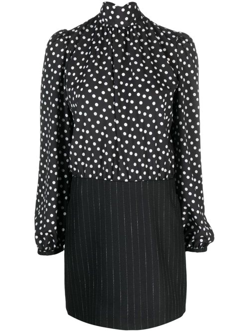 Hybrid polka-dot mini dress - Black