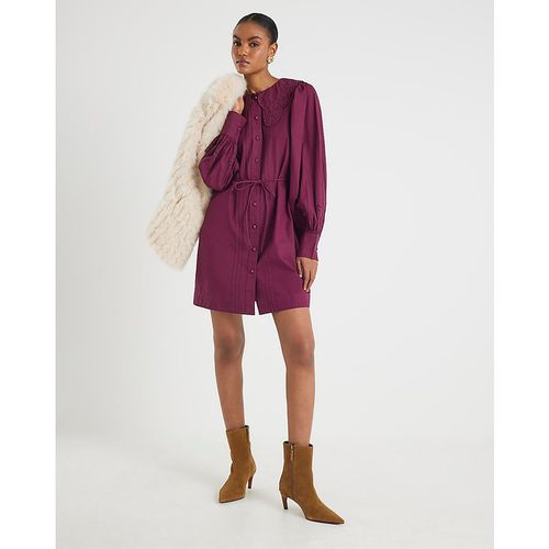River Island Womens Mini Shirt Dress Red Scalloped Collar Cotton - Sma