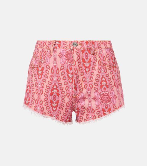 Printed denim shorts
