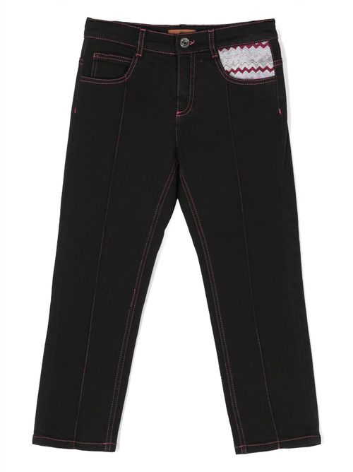 Zigzag-knit detail skinny-cut jeans - Black