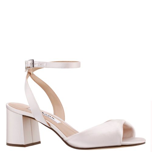 Womens Nigella White Satin Ankle Strap Block-Heel Sandal | Nina Shoe
