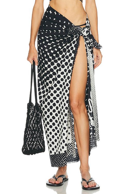 Christopher John Rogers Haltone Wiggle Dot Pareo Sarong in Black Multi - Black,White. a