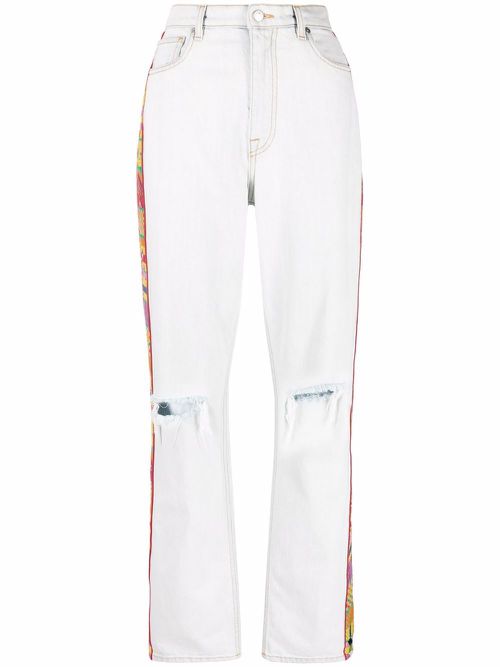 Embroidered-trim straight-leg jeans - Blue