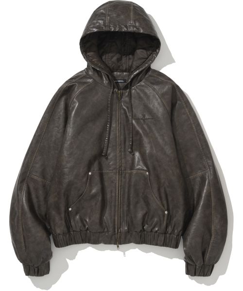 Crop Leather Vintage Hooded Jacket