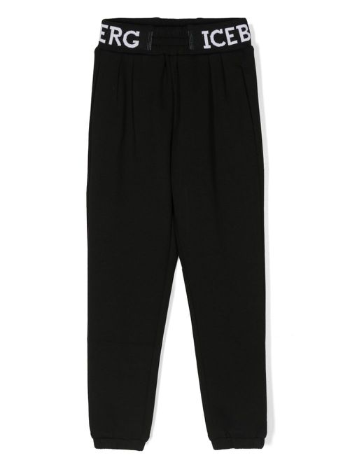 Logo-waistband cotton trousers - Black