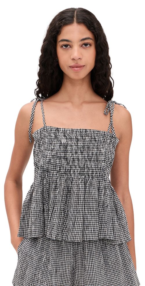 The Tide Smocked Top Black & Cream Check